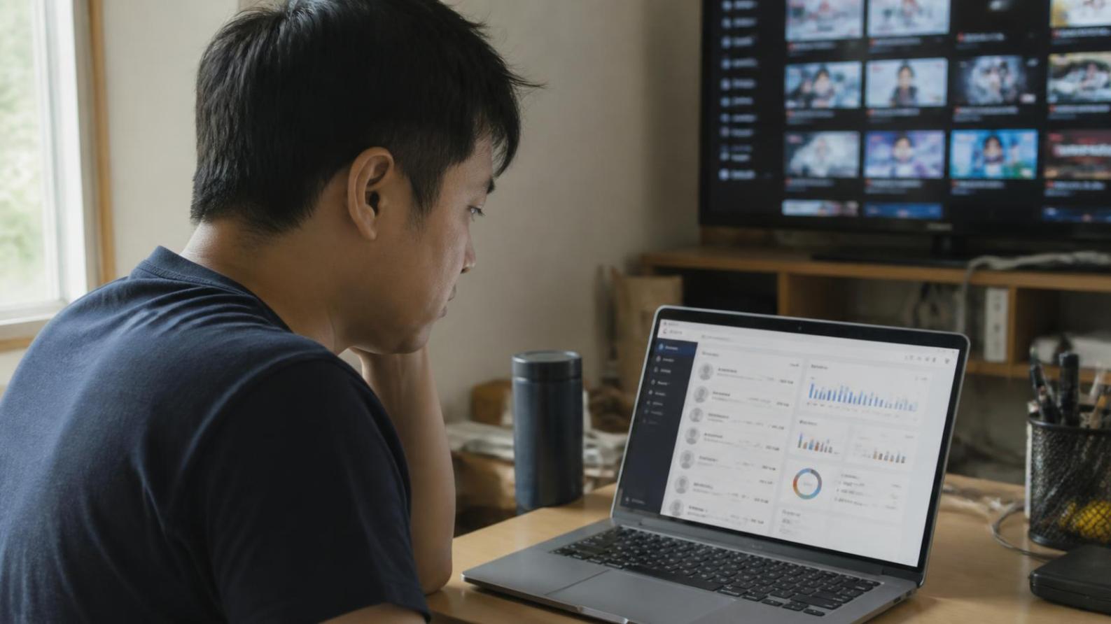 A person reviewing an IPTV reseller panel dashboard on their laptop.